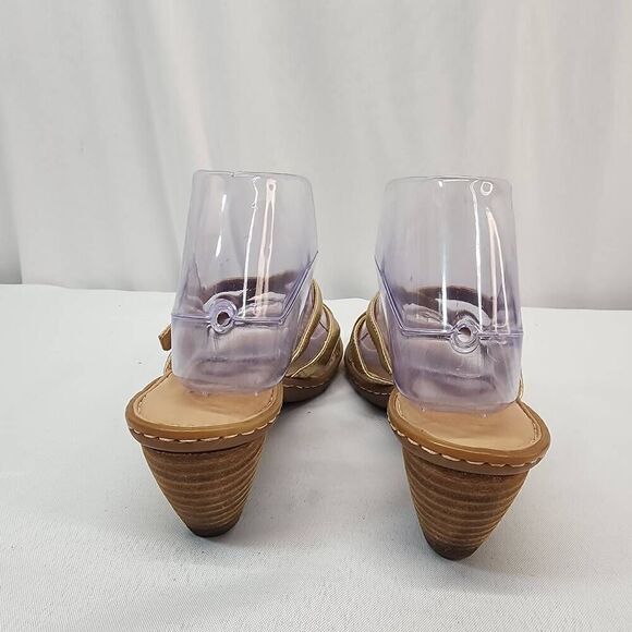 Born Women's Size 7 Funi Sandal Gold Metallic Leather Strappy Heeled - Picture 5 of 10